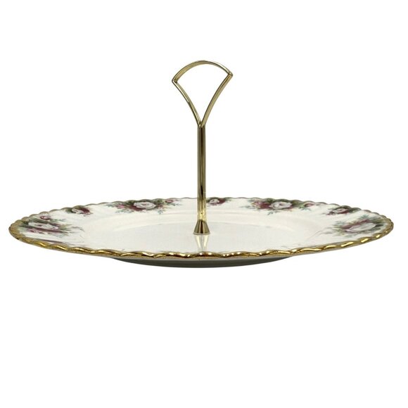 Royal Albert Celebration Bone China 1 Tier Cake Plate Tidbit Tray W/ Handle 10” - Picture 2 of 7